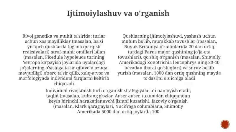 Qushlarning individual rivojlanish xususiyatlari 3