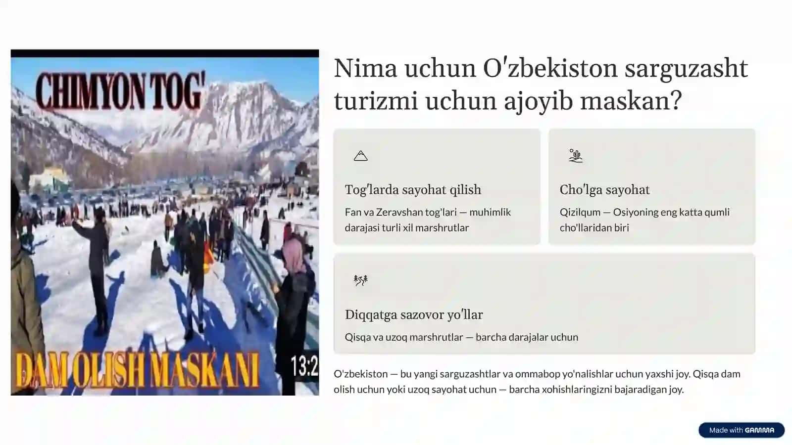 Chimyon. Fan togʻlari , Qizil qum sahrosi 3