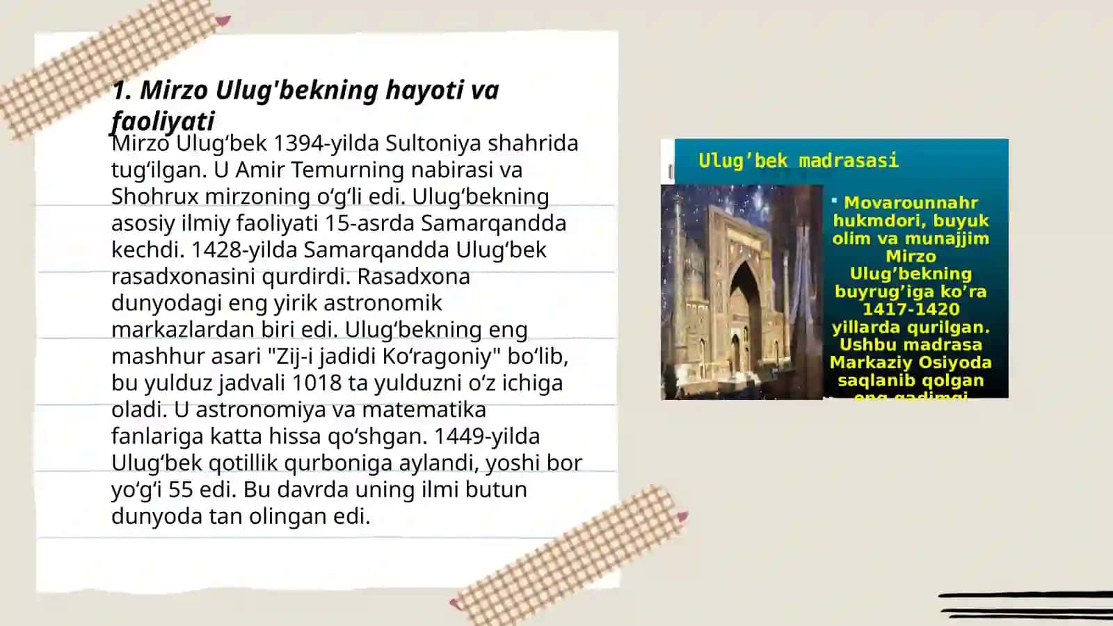 Mirzo Ulug'bekning hayoti va faoliyati 3