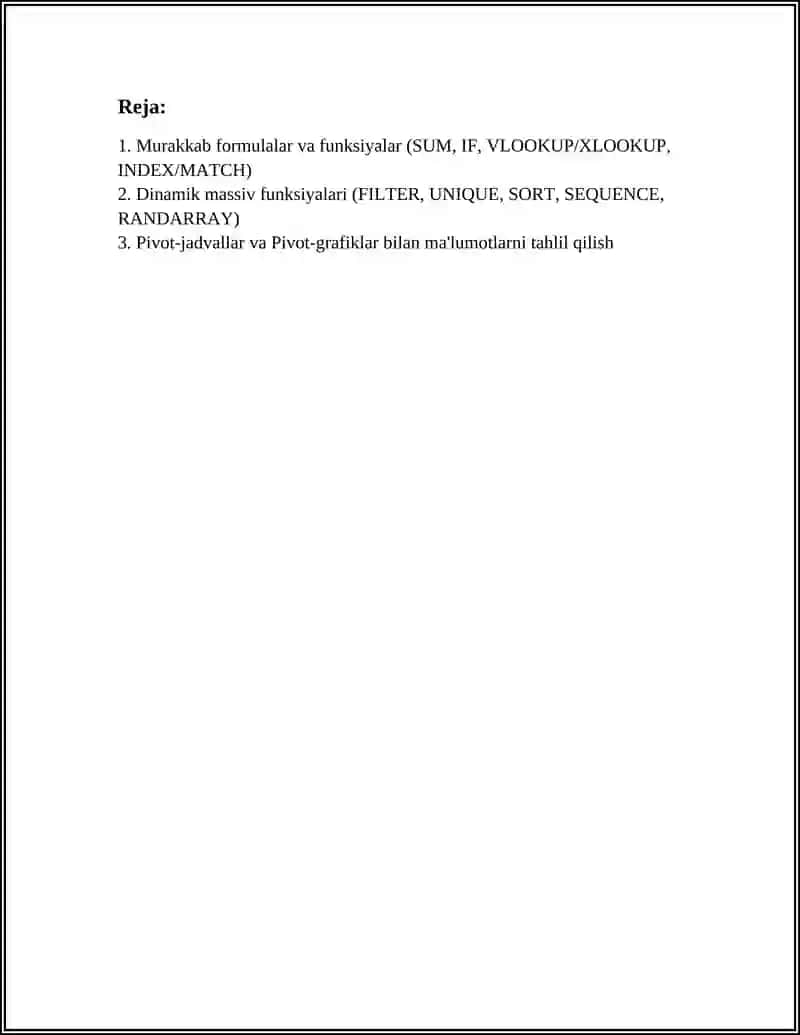MICROSOFT EXCEL JADVAL MUHARRIRINING KENG IMKONIYATLARIDAN FOYDALANISH 3
