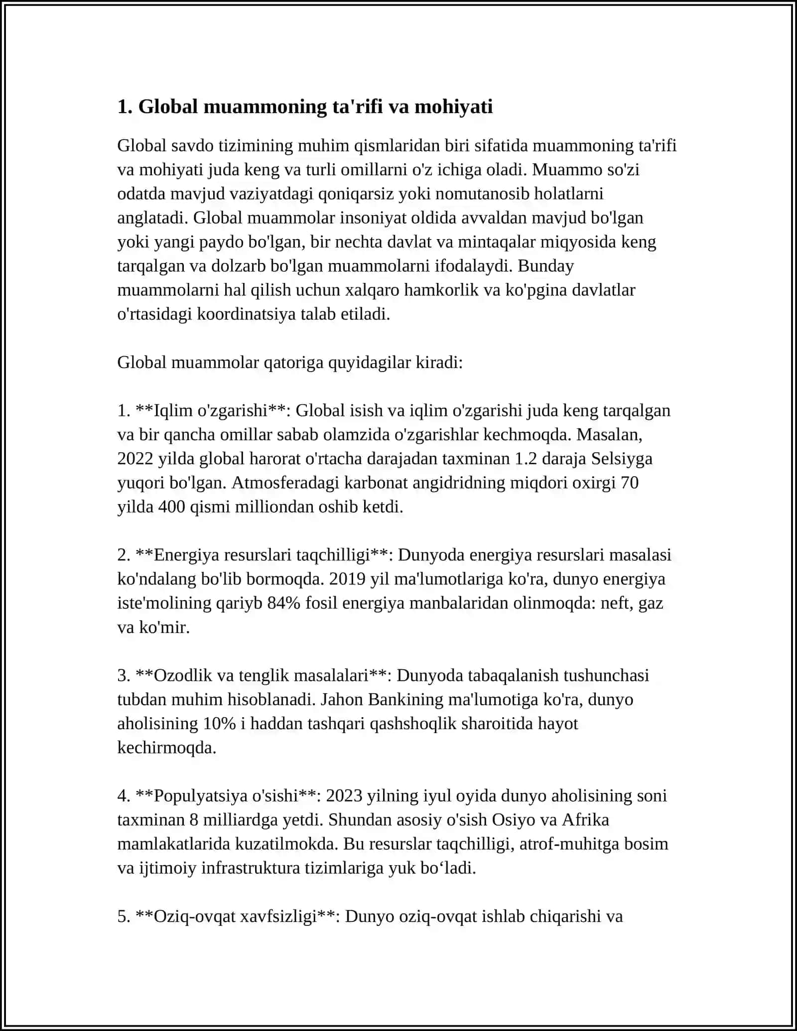 GLOBAL MUAMOLARNING MEZONLARI VA DARAJALARI 3