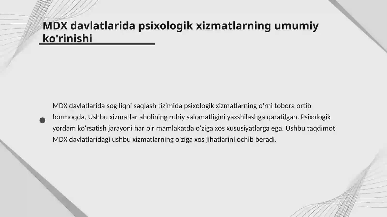 MDX davlatlari sog'liqni saqlashda psixologik xizmatlar 3