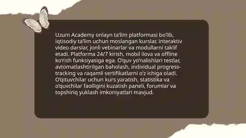 Uzum Academy platformasining umumiy taqdimoti va imkoniyatlari 3