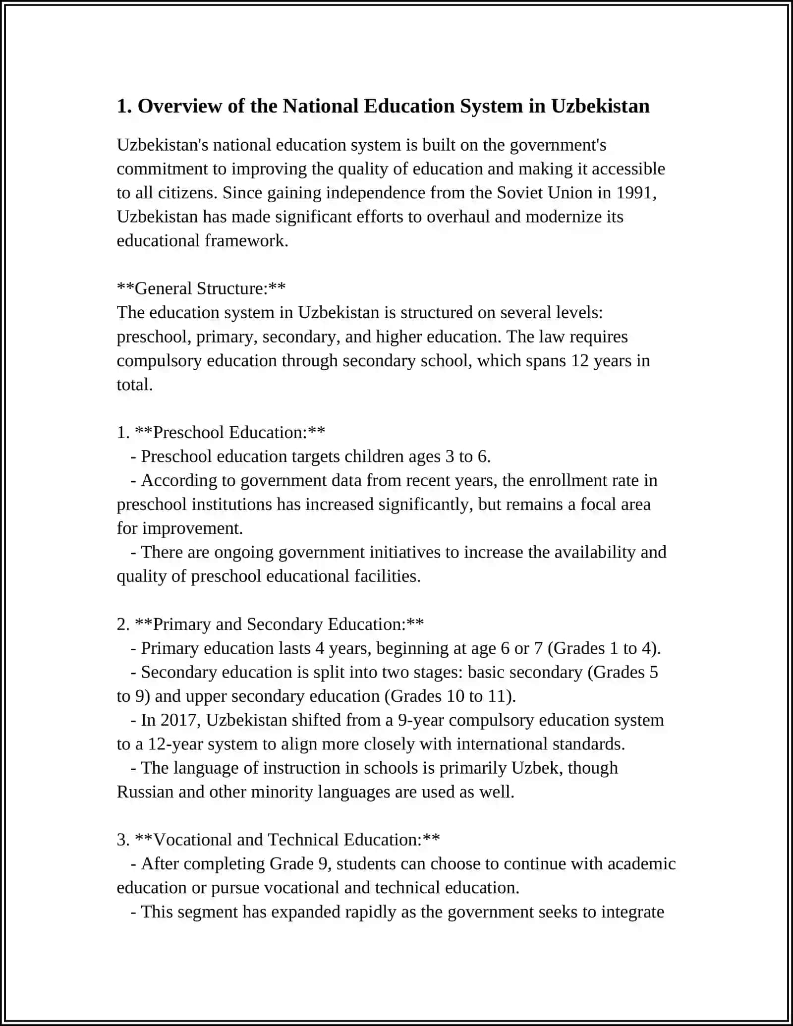 Overview of the National Education System in Uzbekistan 3