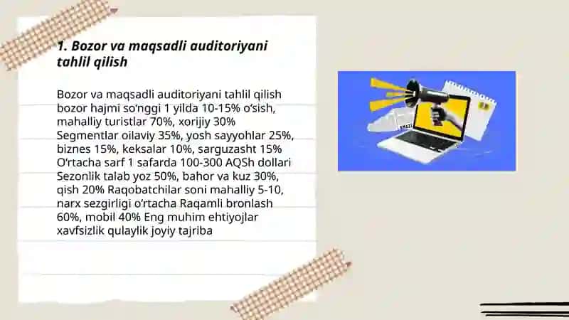 Kichik turizm biznesi uchun marketing strategiyasini ishlab chiqish 3
