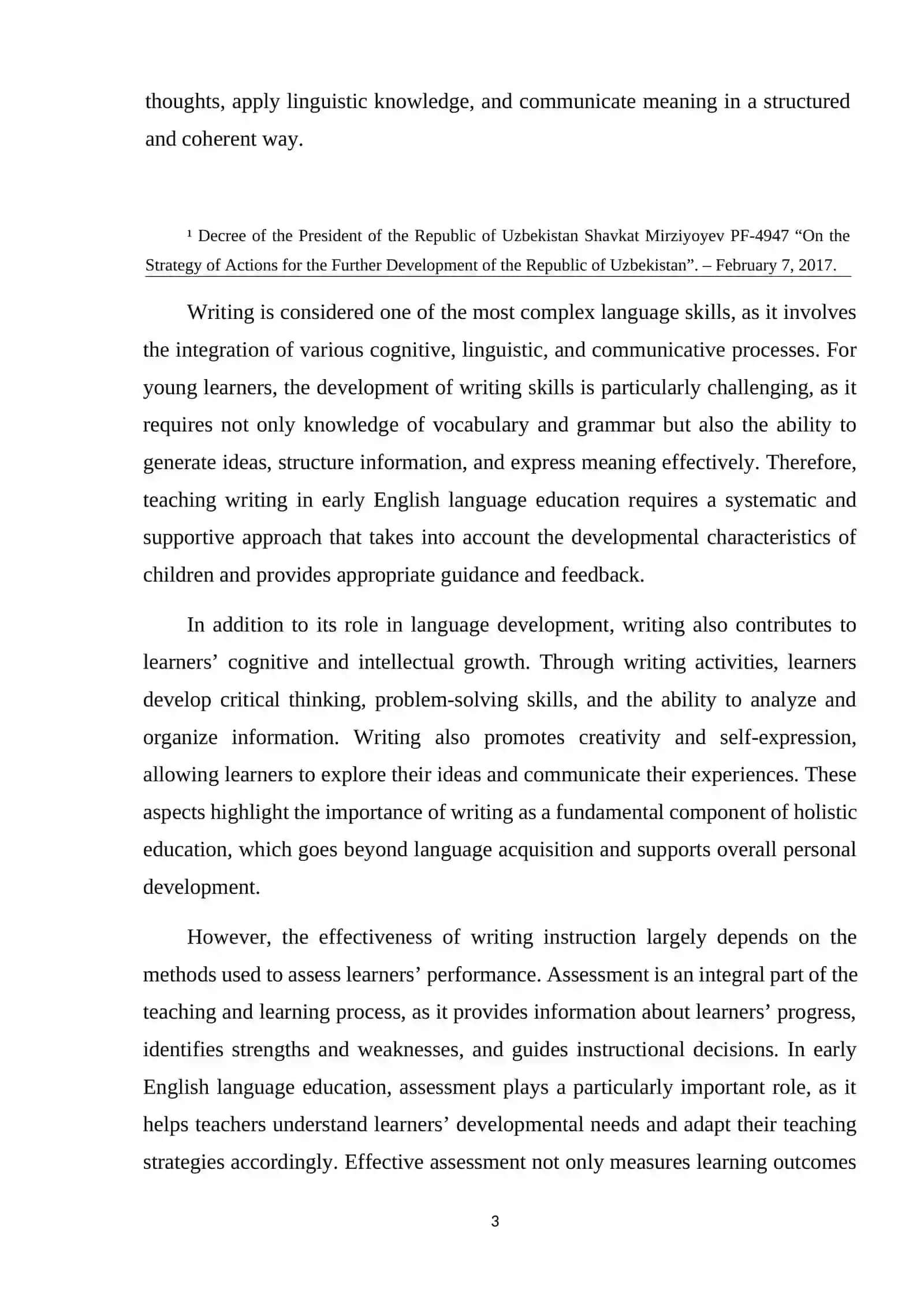 ASSESSING WRITING SKILLS IN EARLY ENGLISH LANGUAGE EDUCATION 3
