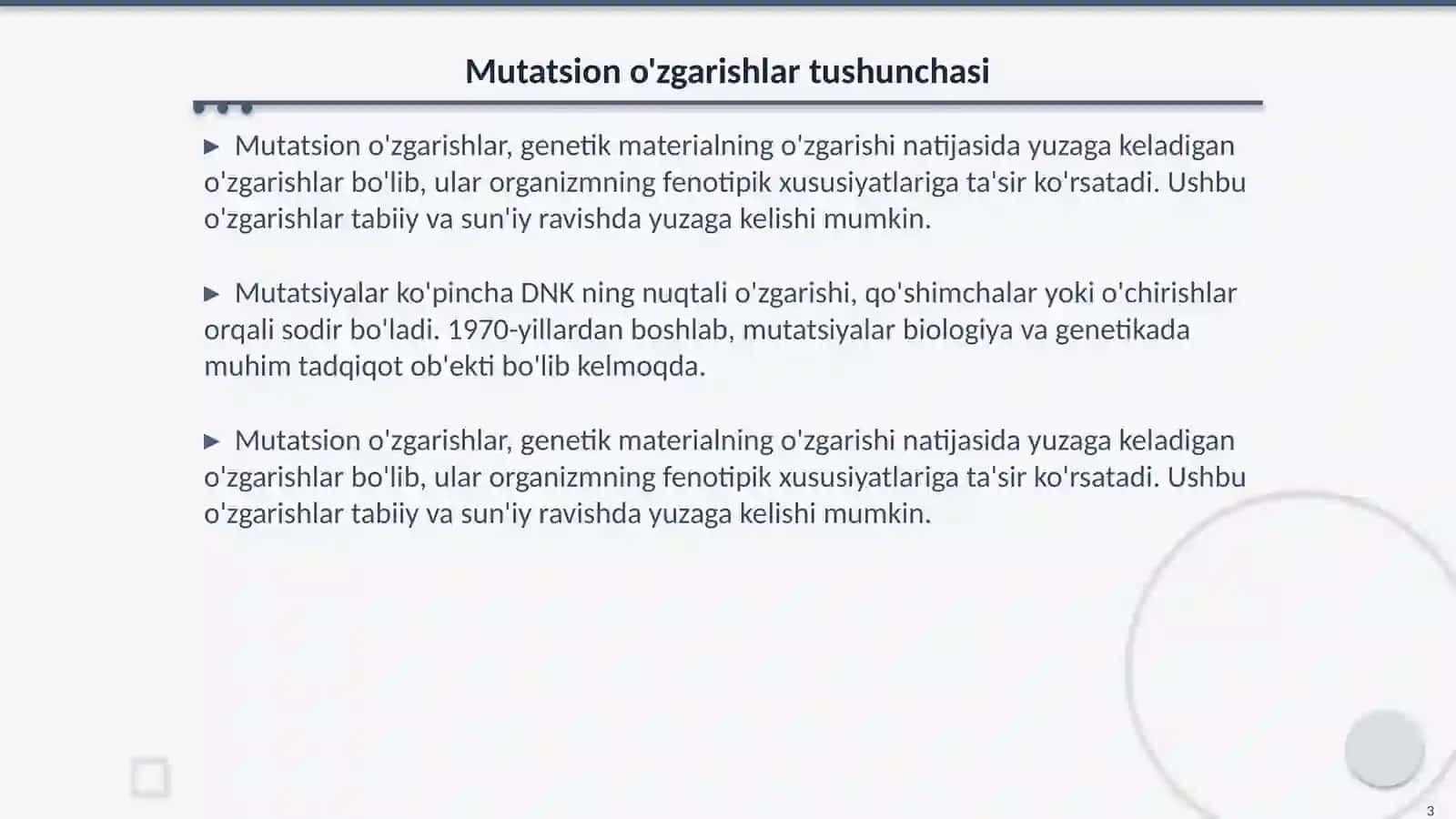 Mutatsion o'zgarishlar va ularning turlari 3