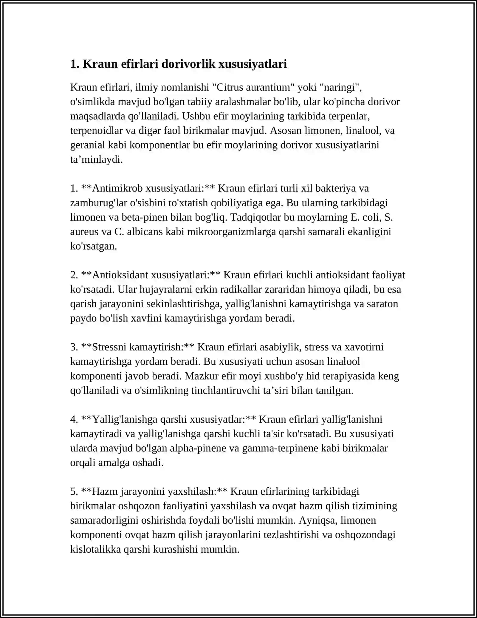 Kraun efirlari dorivorlik xususiyatlari 3