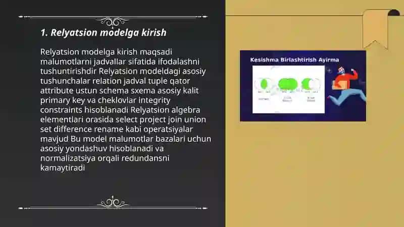 Relyatsion algebra va relyatsion hisoblash elementlari. 3