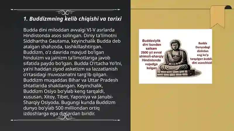 Buddizm dini tarixi va asosiy g'oyalari 3