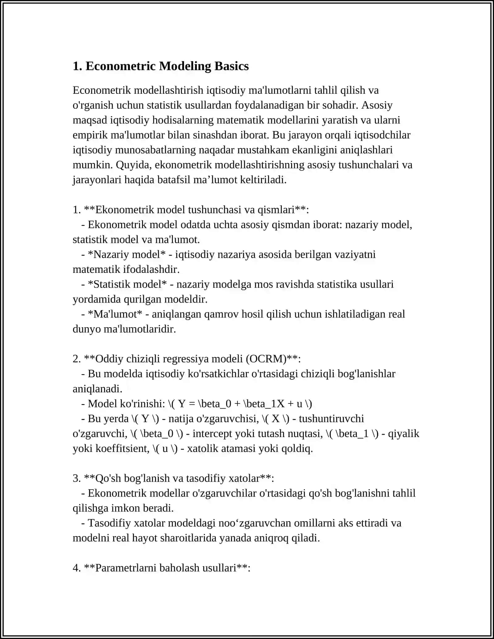 ADDITIV VA MULTIPLIKATIV EKONOMETRIK MODELLARNI TUZISH 3