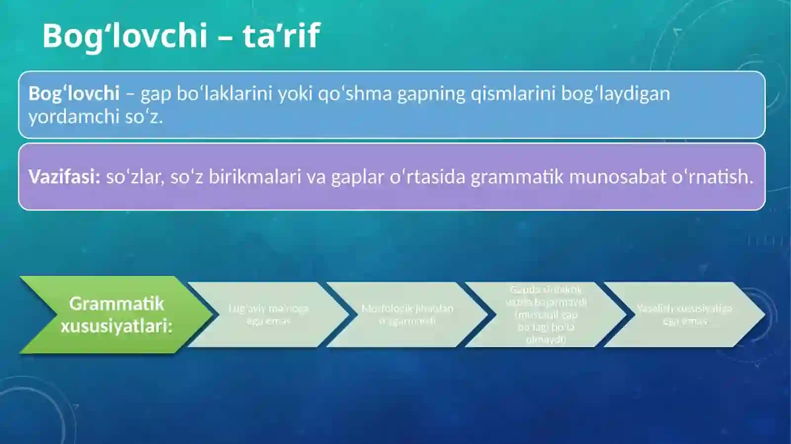 Bog‘lovchilar – yordamchi so‘z turkumi 3