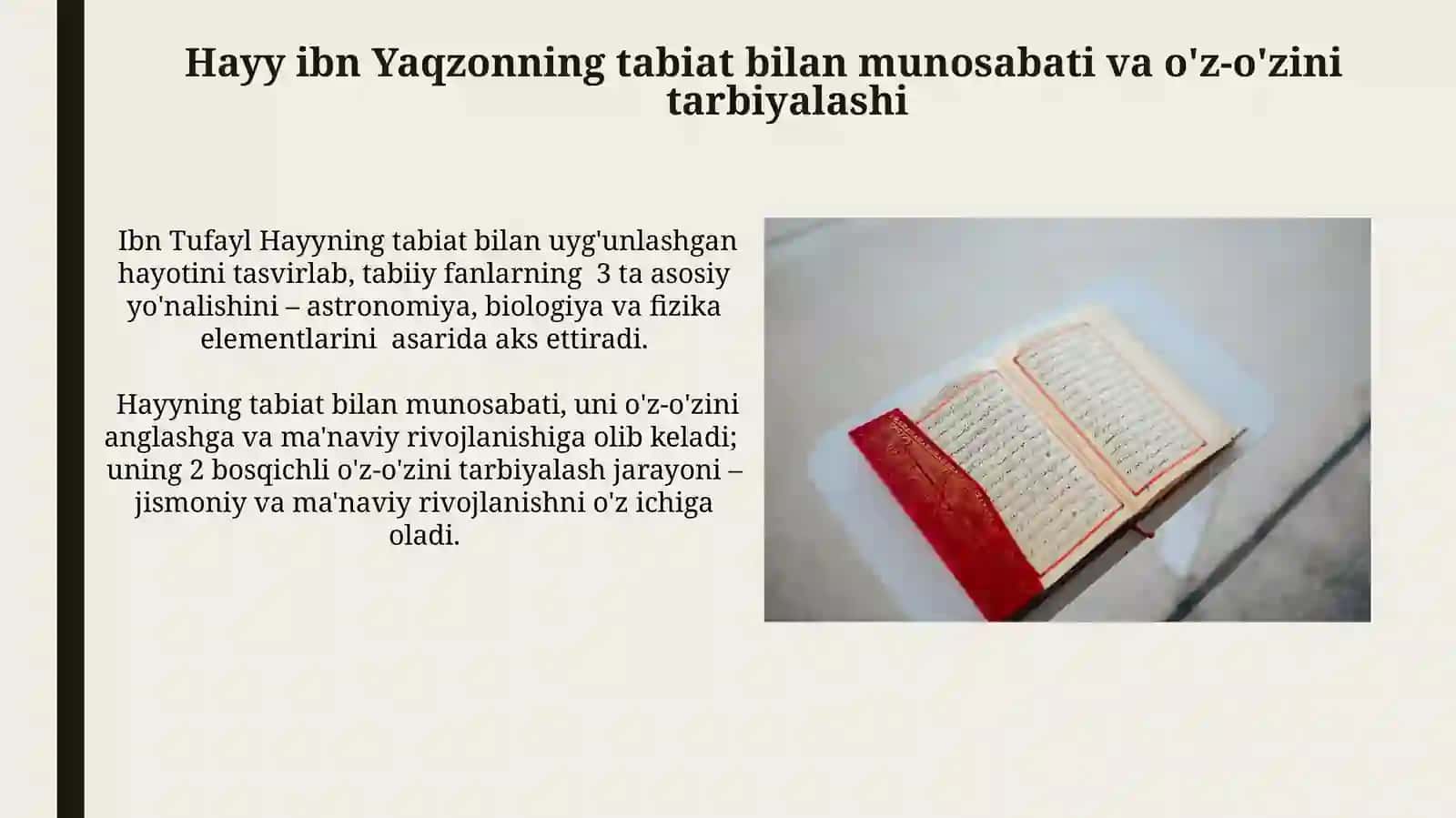Hayy ibn Yaqzonning tabiat bilan munosabati va o'z-o'zini tarbiyalashi 3