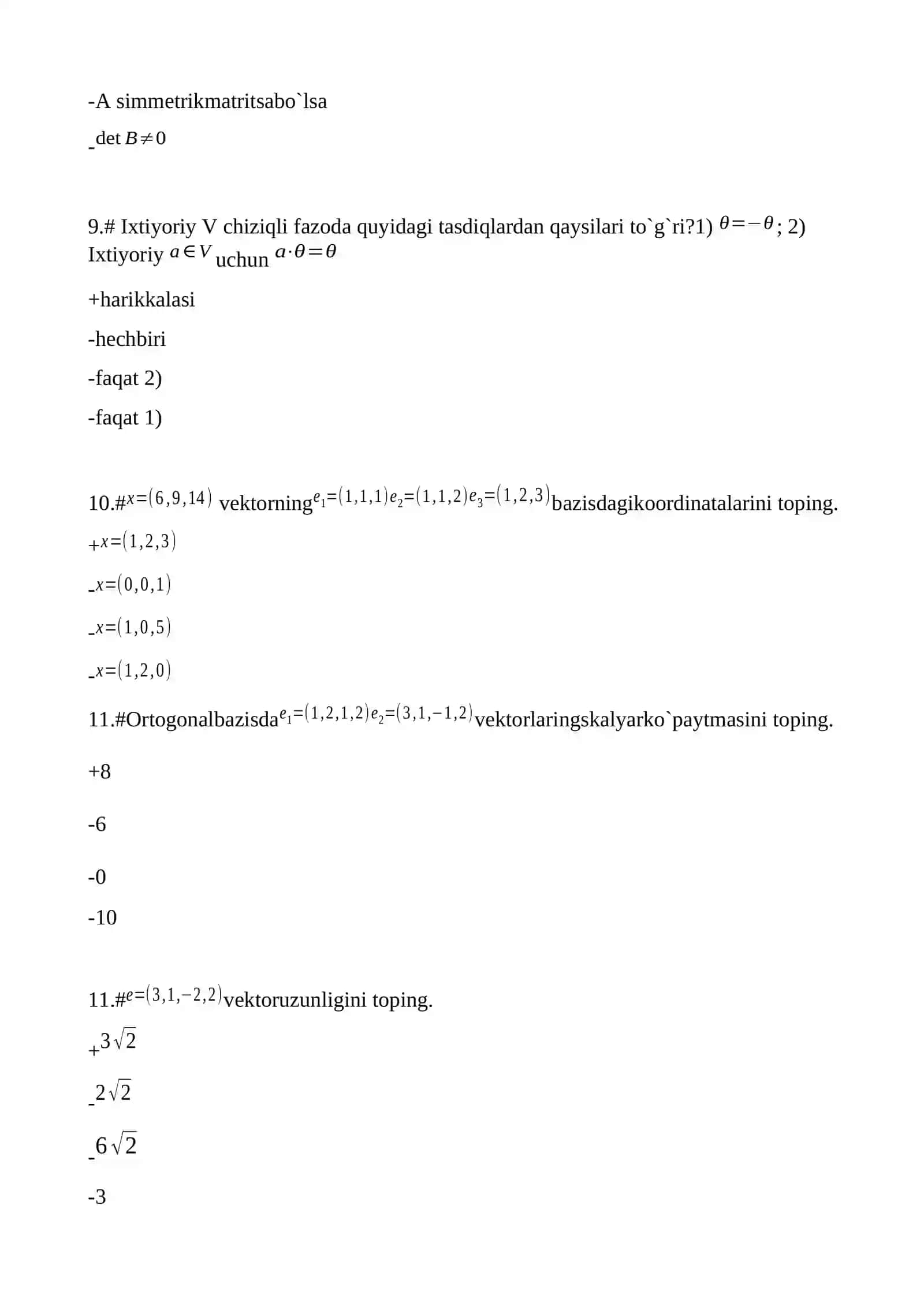 Algebra va sonlar nazariyasi fanidan bitiruvchilar uchun testlar 3