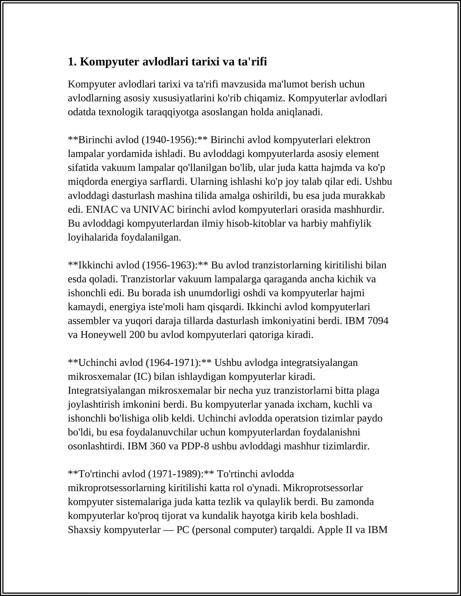 KOMPYUTER AVLODLARI VA XUSUSIYATLARI 3