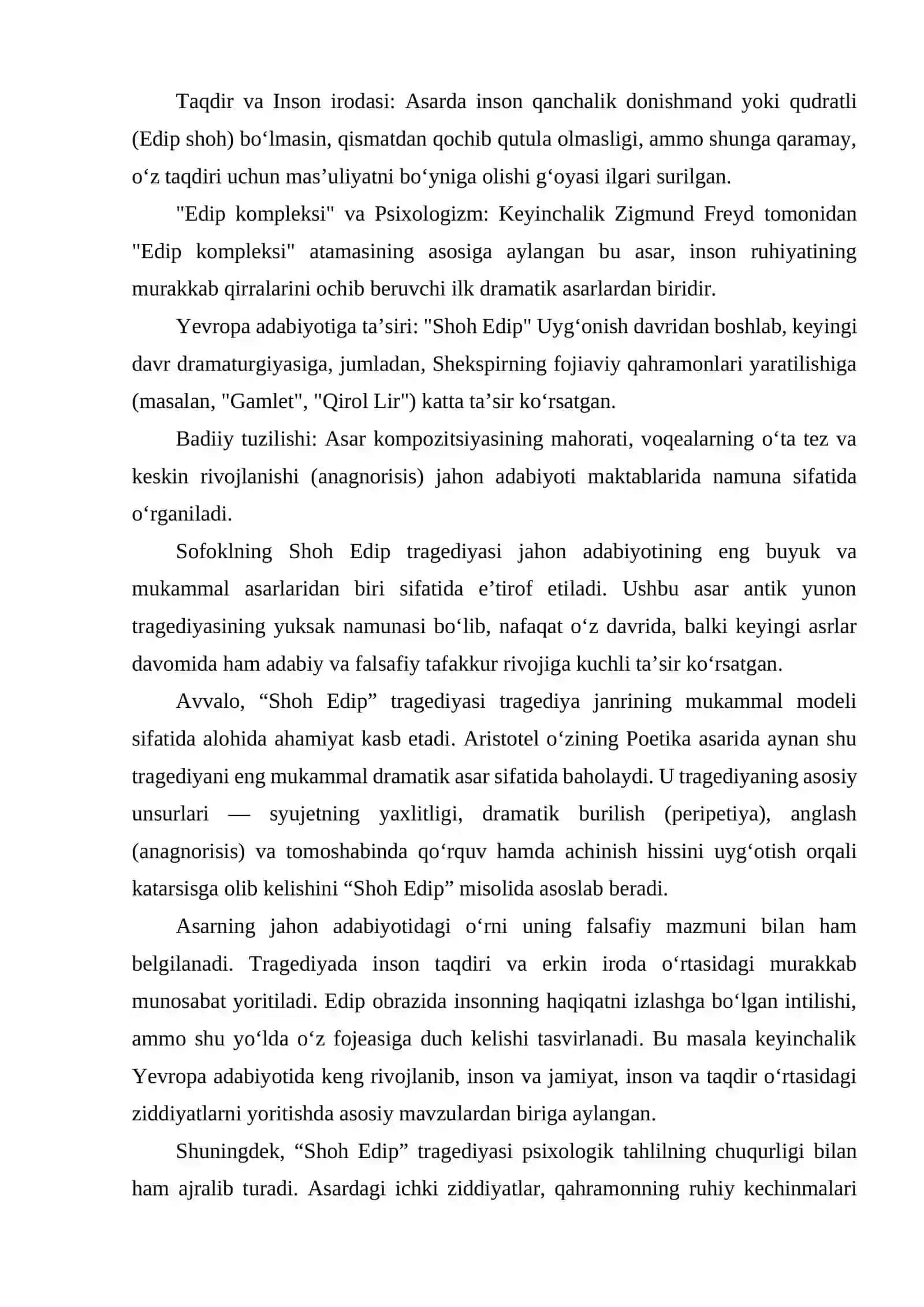 SOFOKLNING "SHOH EDIP" TRAGEDIYASINING JAHON ADABIYOTIDA TUTGAN O‘RNI 3
