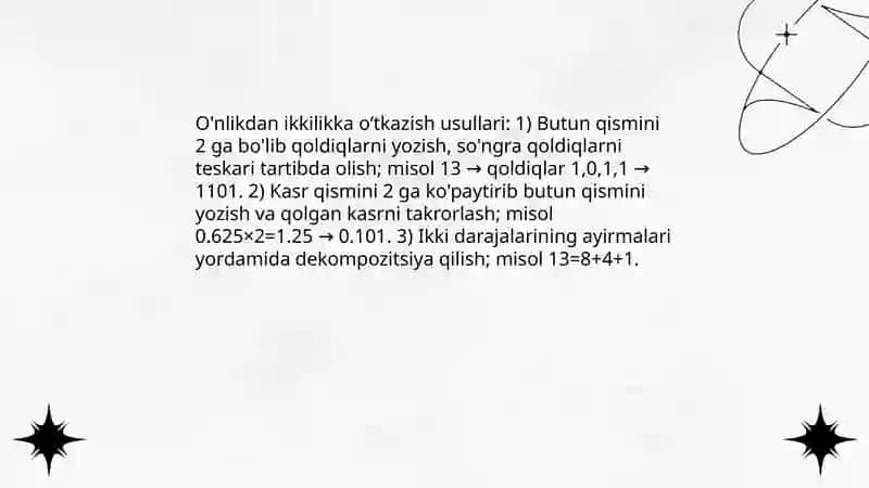 O'nlikdan ikkilikka oʻtkazish usullari 3