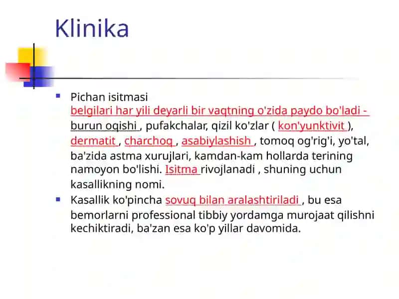 Pollinozlar tasnifi, klinikasi xususiyatlari 3