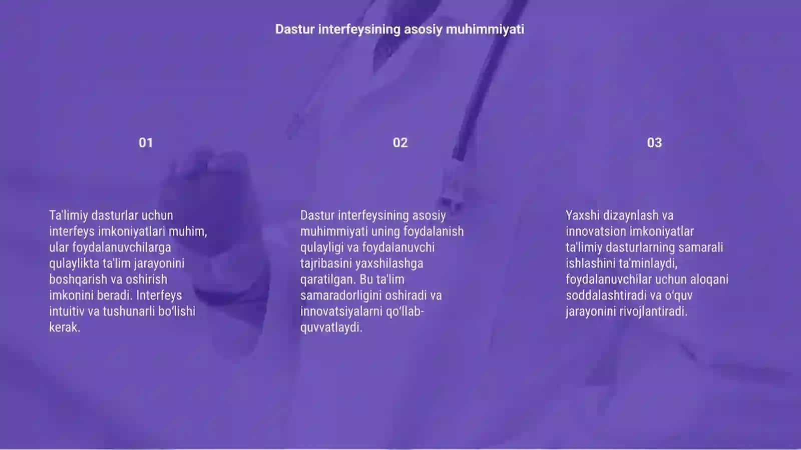 Ta'limiy dasturlar uchun interfeys imkoniyatlari 3