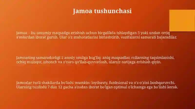 Jamoani tashkil etish metodikasi 3