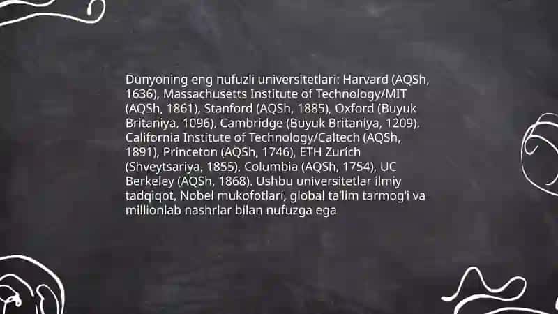 Dunyoning eng nufuzli universitetlari 3