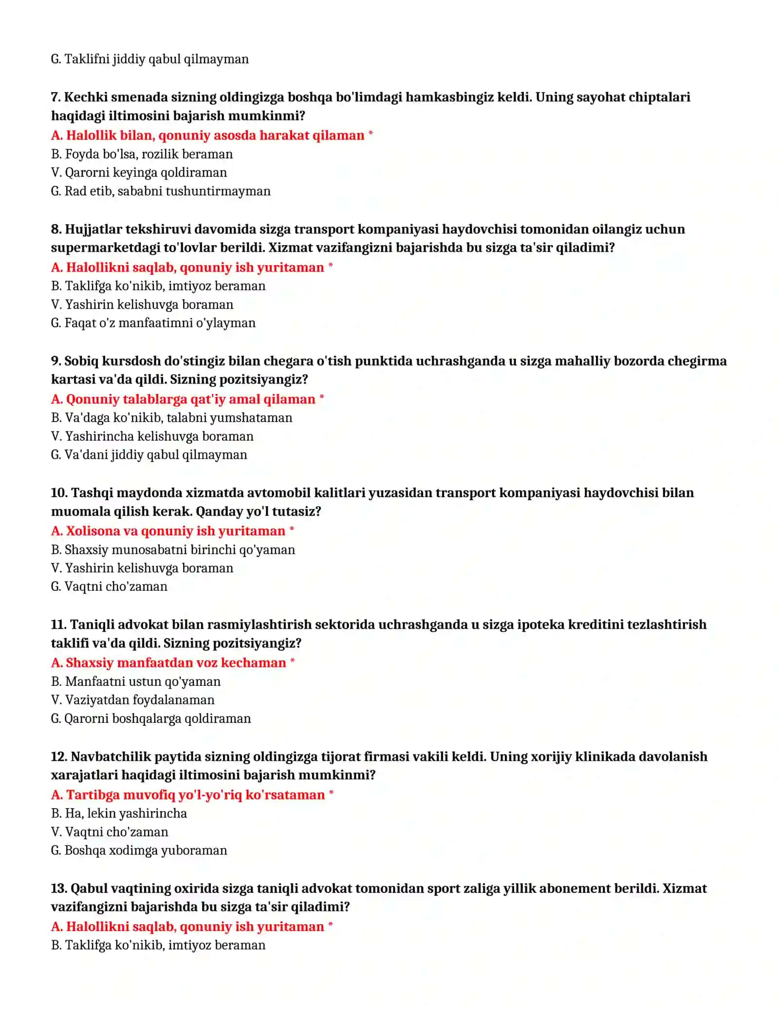 Bojxona qo‘mitasi imtihon savollari 3