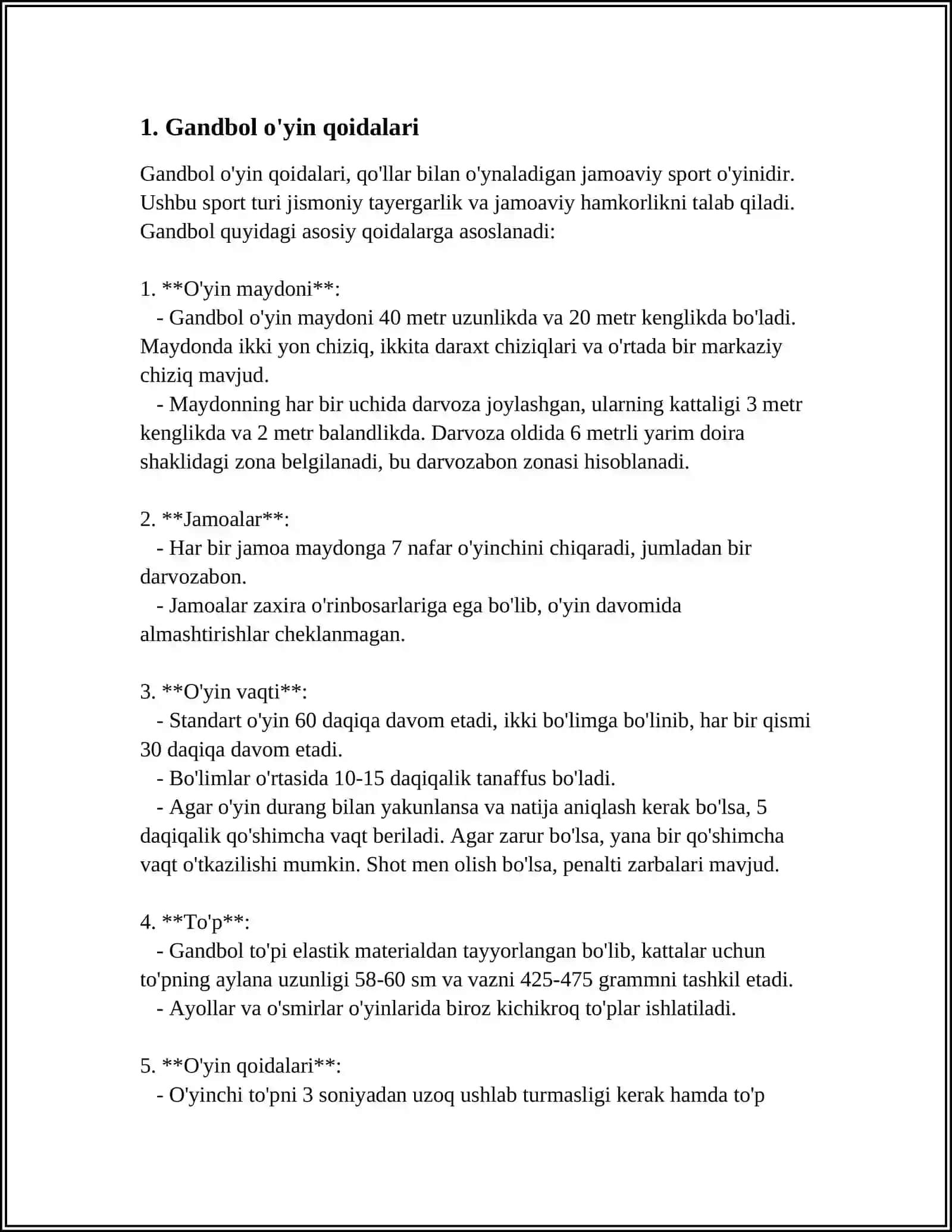 MUSTAQIL ISH Mavzu: GANDBOL OYINI 3