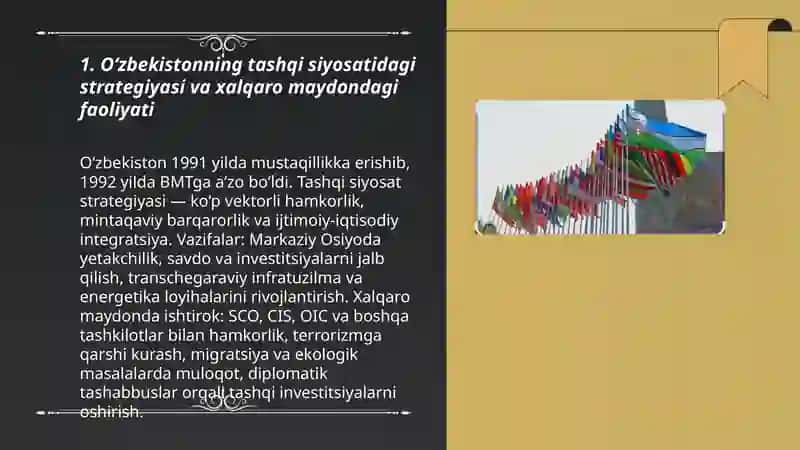 Oʻzbekistonning jahon hamjamiyatida tutgan oʻrni 3