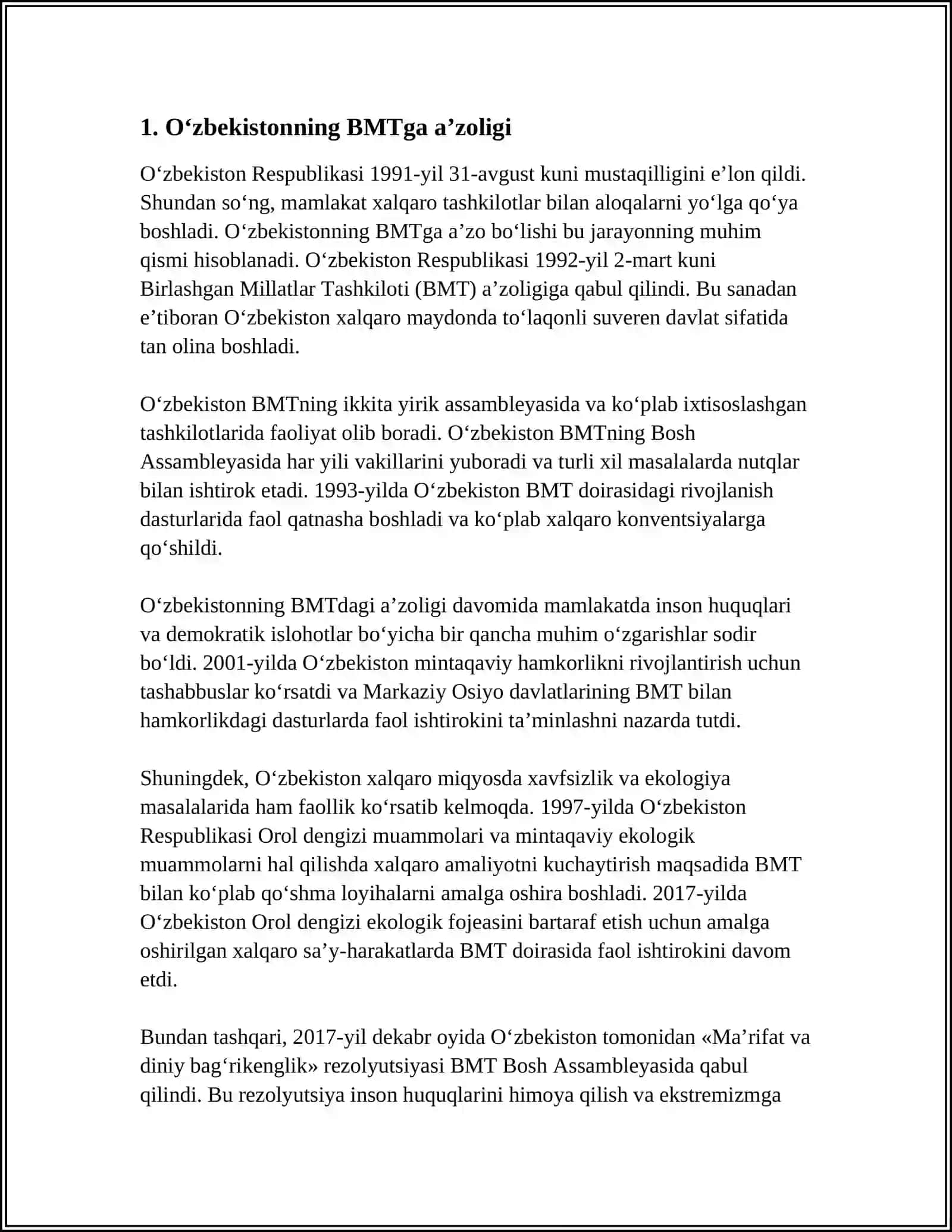 O'ZBEKISTONNING BMT BILAN HAMKORLIGI 3