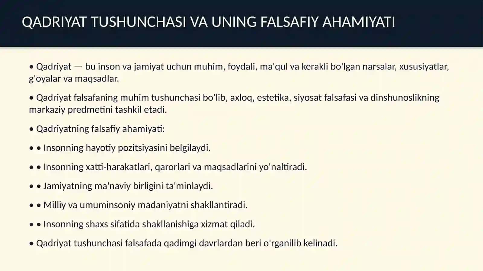 Qadriyat tushunchasining ma'nosi va uning umumiy tasnifi 3