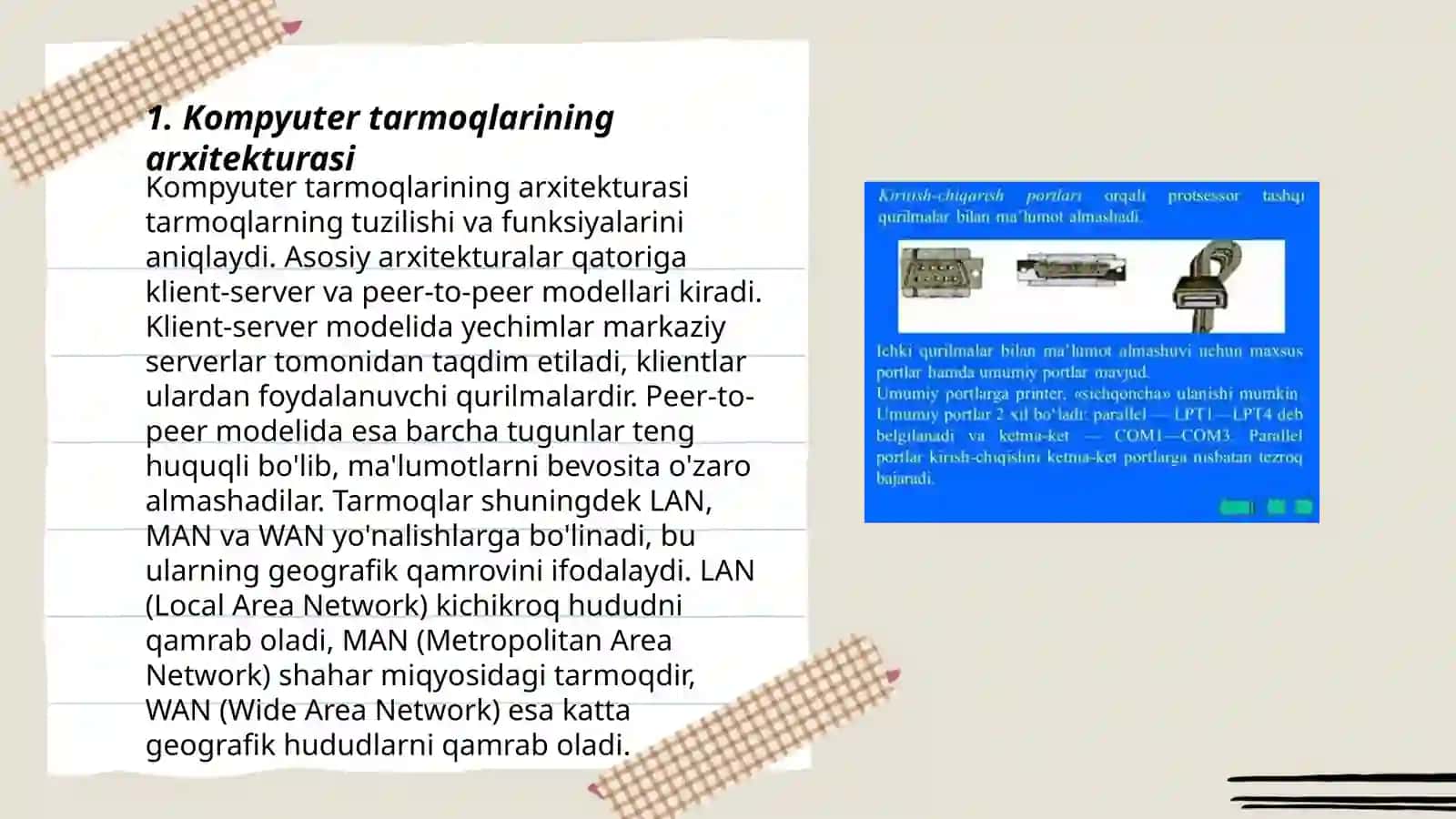 Tarmoqlarning arxitekturasi va strukturasi, kiritish va chiqarish qurilmalari 3