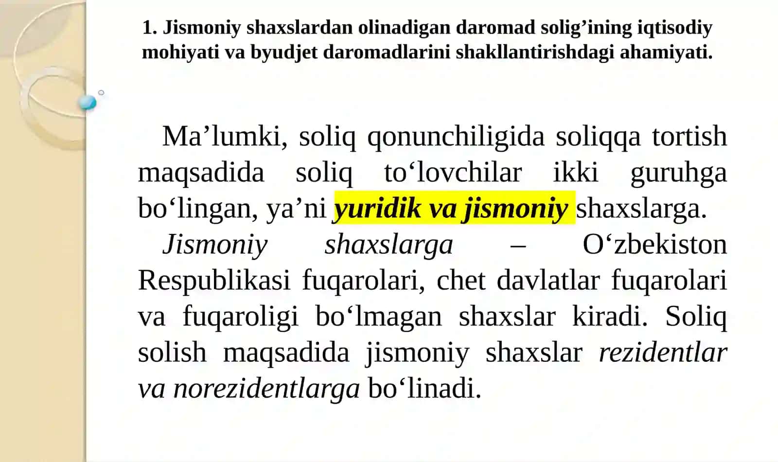 Jismoniy shaxslardan olinadigan mol-mulk solig'i solish bazasi va soliq stavkalar 3