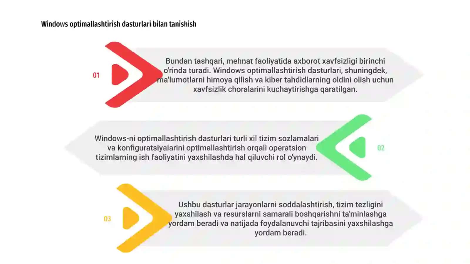 Windows optimallashtirish dasturlari. Ishlash faoliyatida axborot xavfsizligini ta’minlashning usul va vositalari 3