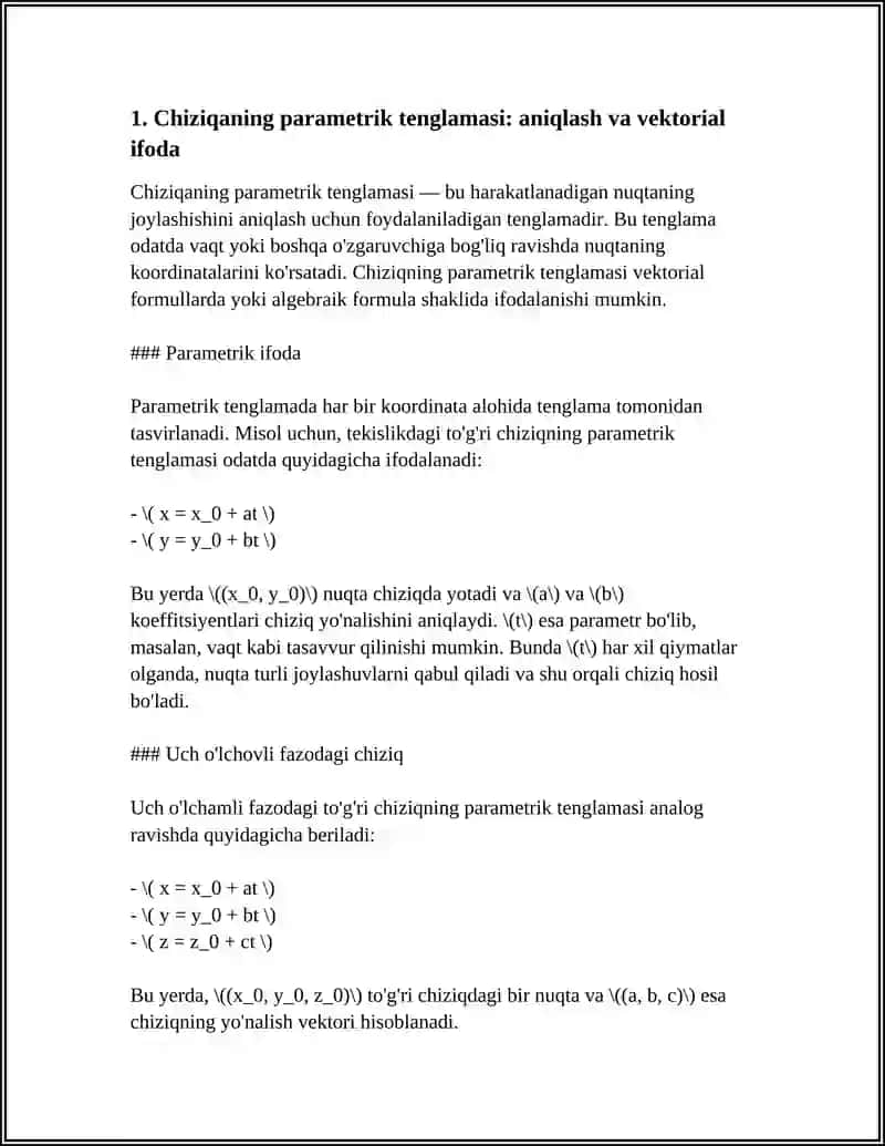 CHIZIQLARNING PARAMETRIK TENGLAMASI 3