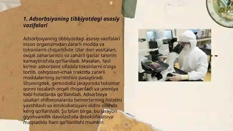 Adsorbsiyaning tibbiyotdagi ahamiyati 3