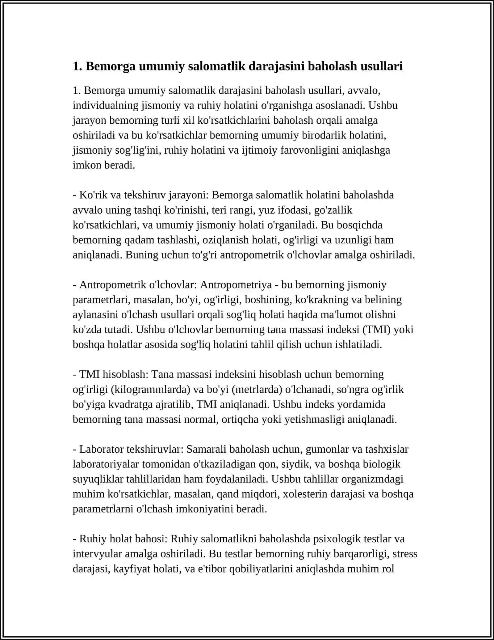 Bemorni umumiy salomatlik darajasini aniqlash 3