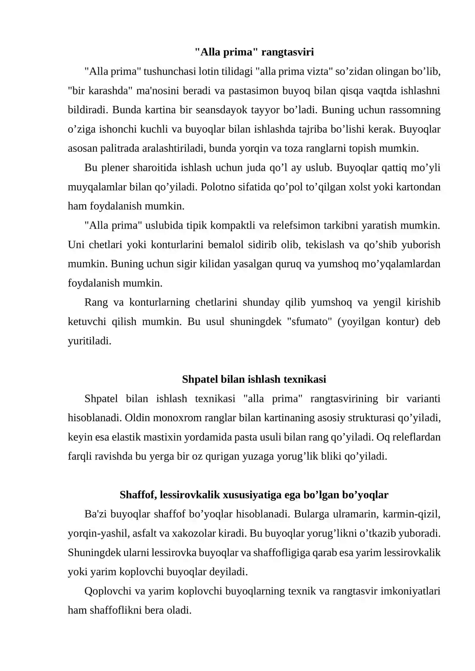 Moy bo’yoqlar bilan ishlash usullari 3