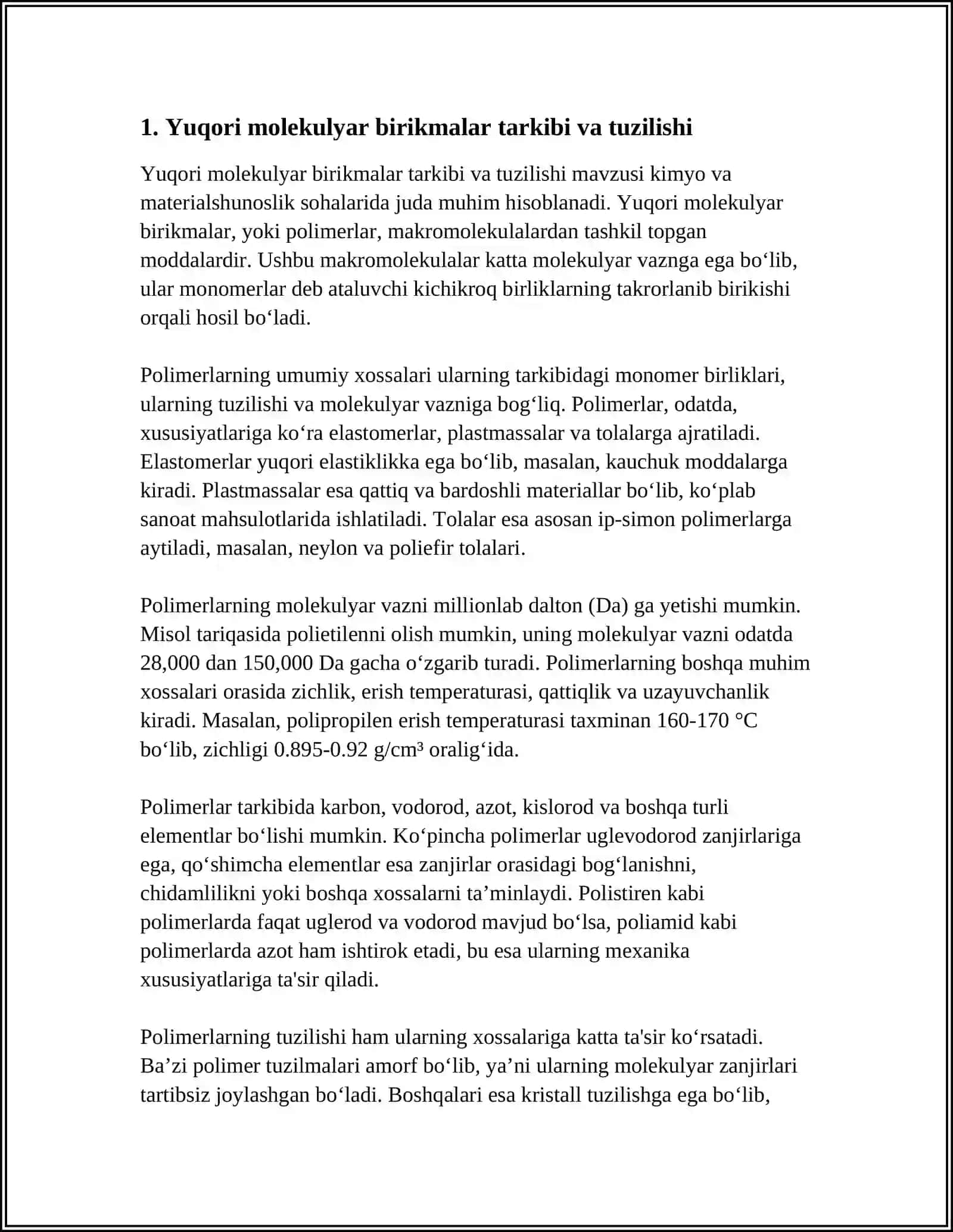 YUQORI MOLEKULYAR BIRIKMALAR ERITMALARNING XOSSALARI. QONNING REOLOGIK XOSSALARI 3