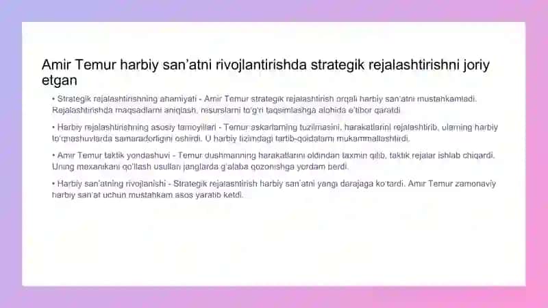 Bobur harbiy strategiyani adabiyot orqali targ‘ib qilishi. 3
