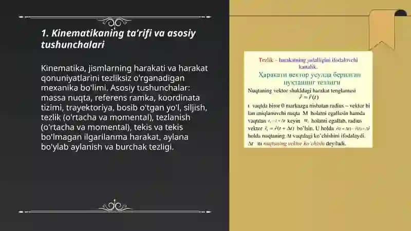 Kinematikaning asosiy tushunchalari 3