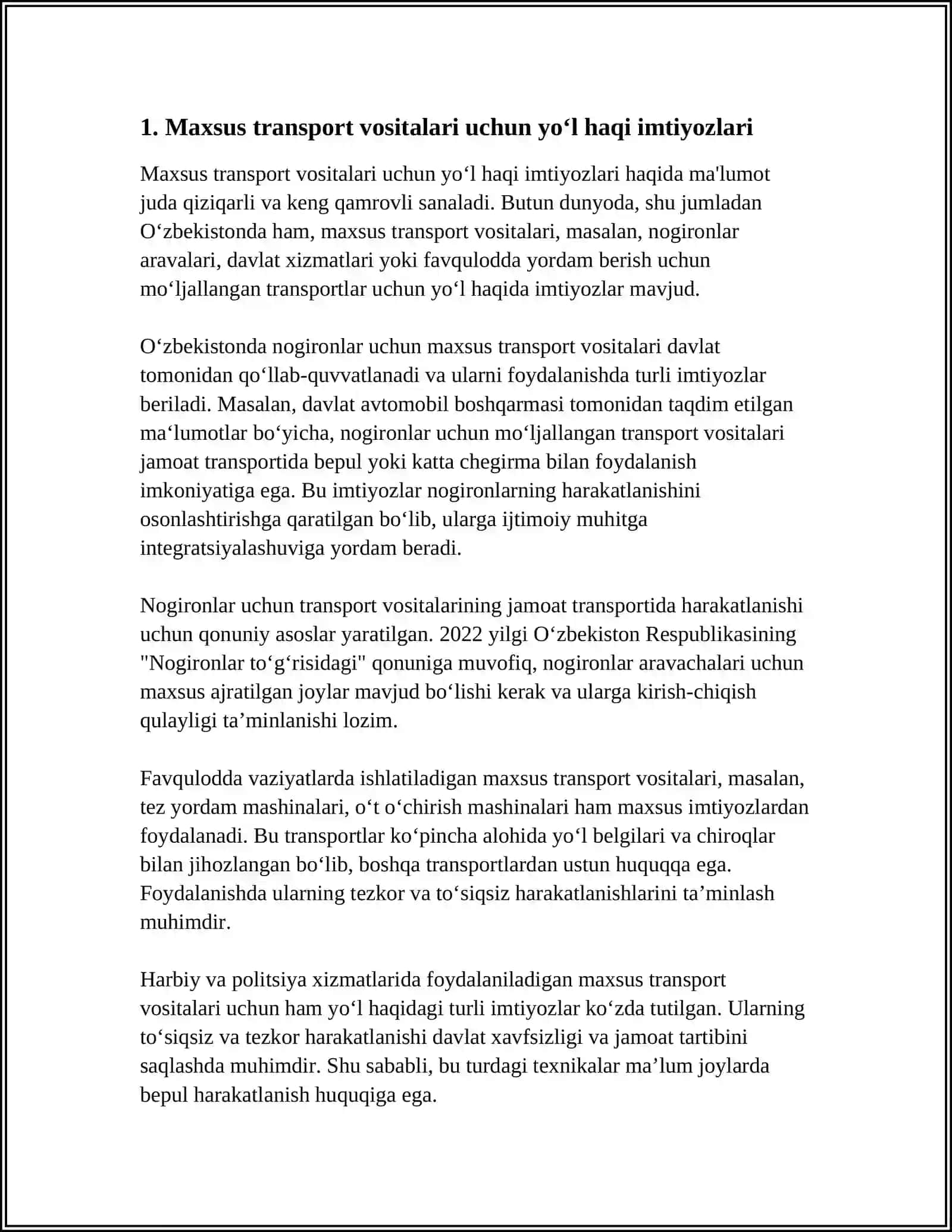 MAXSUS TRANSPORT VOSITALARINING IMTIYOZLARI 3