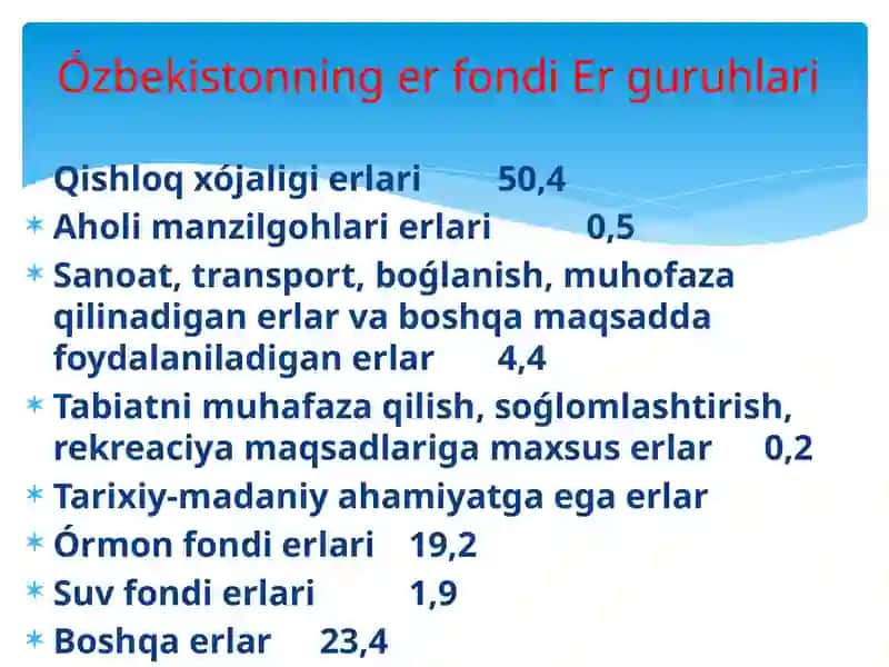 O'zbekiston tabiiy resurslarning yer yuzasida tarqalishi 3