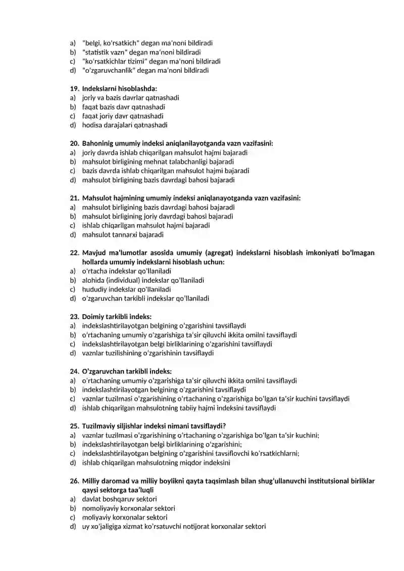 Statistika fanidan yakuniy testlar 3