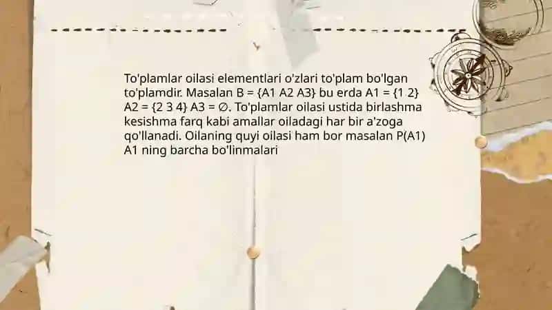 To'plamlar oilasi (to'plam to'plamlar) ta'rifi va misollar 3
