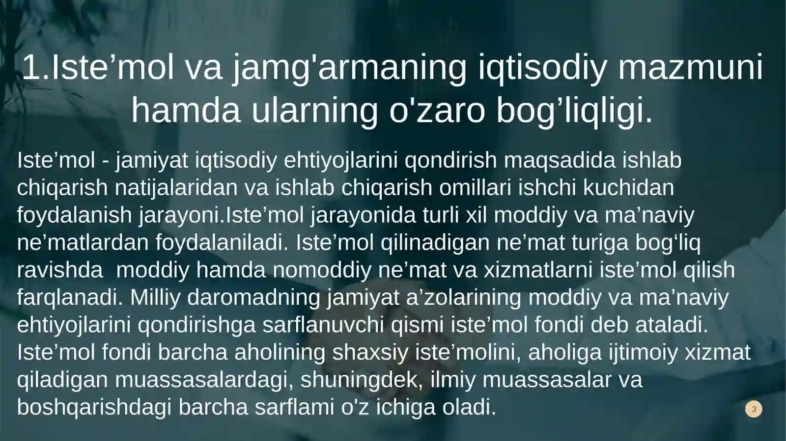 Iste’MOL, JAMG’ARMA, INVESTITSIYALAR 3