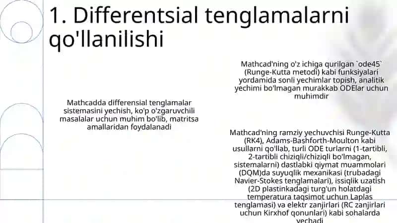 Mathcadda differensial tenglamalarga qo'yilgan tenglamalarni yechish 3