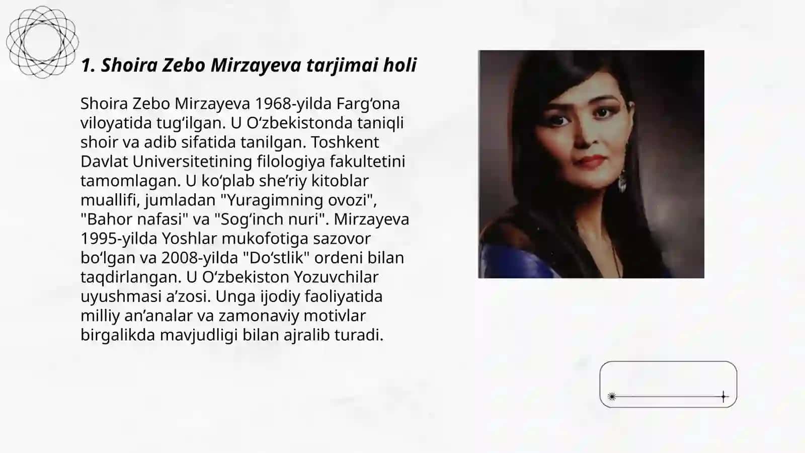 Shoira Zebo Mirzayeva hayoti va ijodi 3