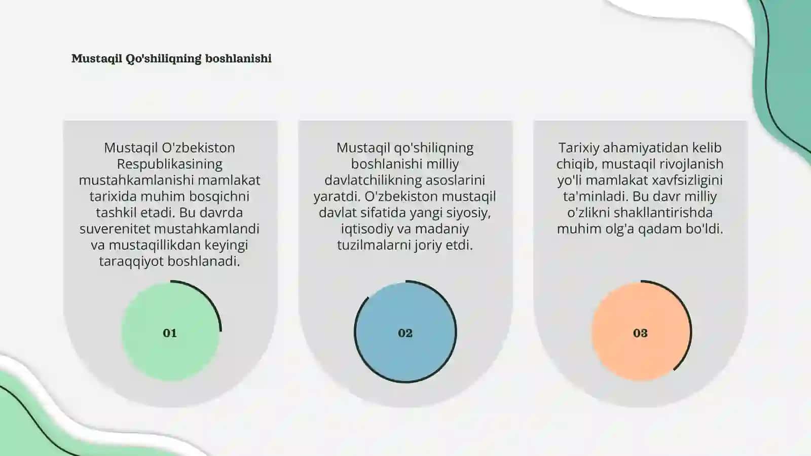 Mustaqil O'zbekiston Respublikasining tashlil topishi va uning tarixiy ahamiyati 3
