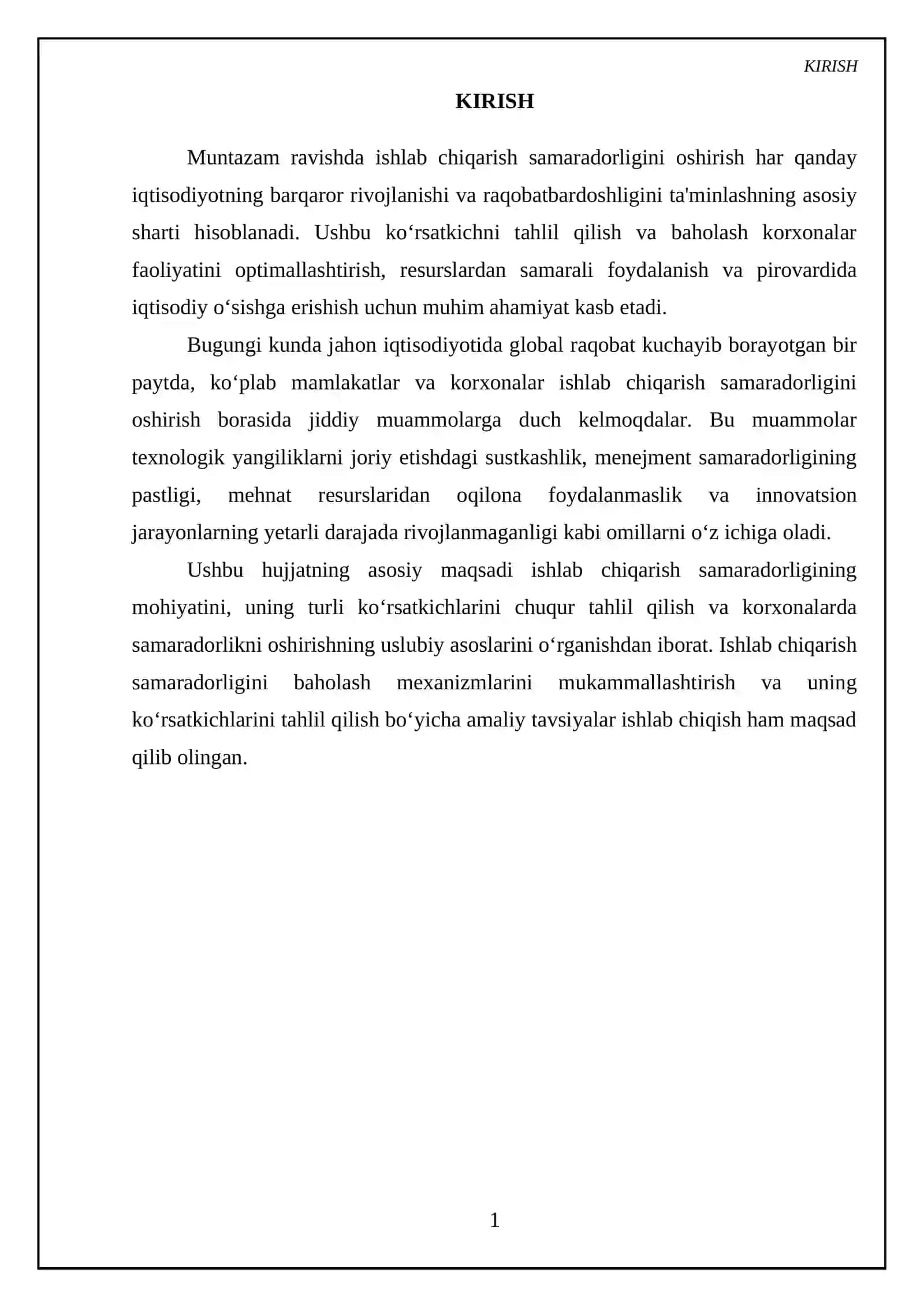Ishlab chiqarish samaradorligi va uning koʻrsatkichlari 3