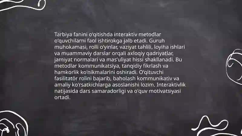 Ta'lim metodlaridan tarbiya fanini oʻqitishda foydalanish 3